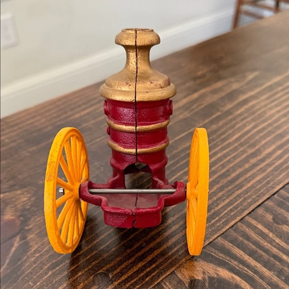 Vintage Red and Gold Toy Fire Pumper Wagon